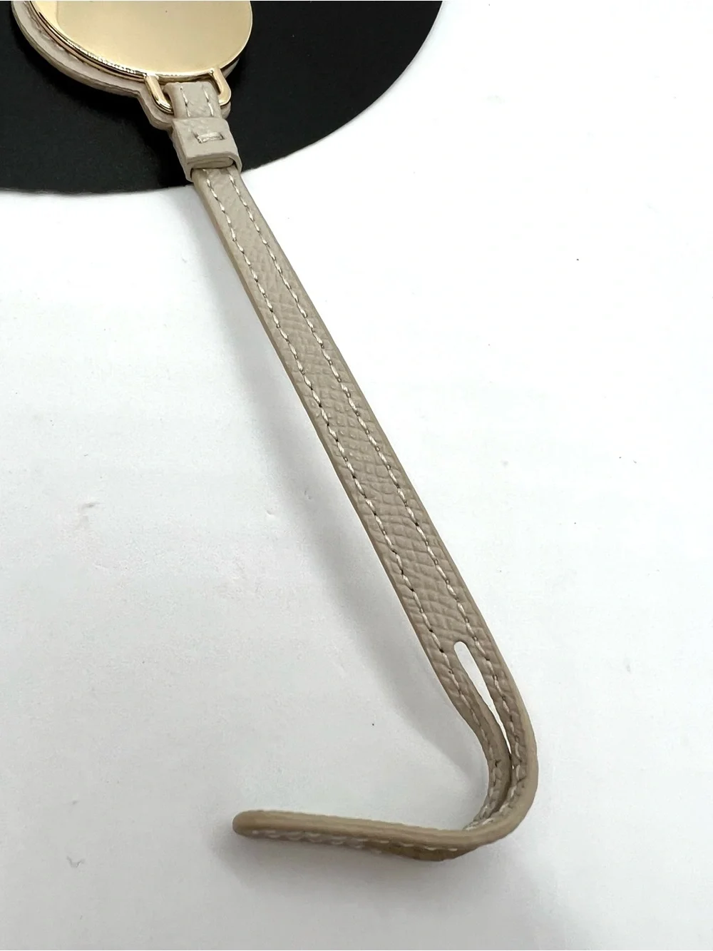 Furla Leather Gold Arch Round Logo Handbag Bag Charm Key Ring Beige